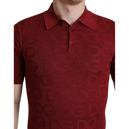 Dolce & Gabbana Maroon Collared Short Sleeve Silk T-shirt Dolce & Gabbana