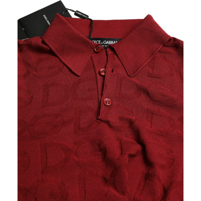 Dolce & Gabbana Maroon Collared Short Sleeve Silk T-shirt Dolce & Gabbana