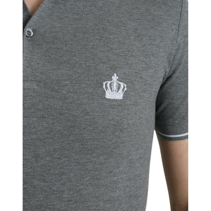 Dolce & Gabbana Gray Collared Short Sleeve Crown T-shirt Dolce & Gabbana