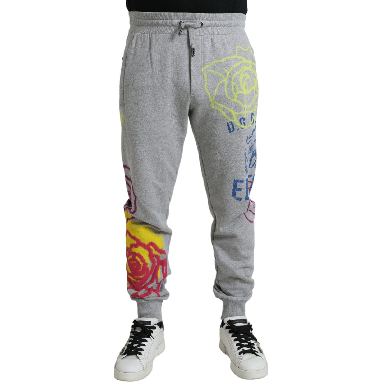 Dolce & Gabbana Gray Cotton Graffiti Sweatpants Jogger Pants Dolce & Gabbana