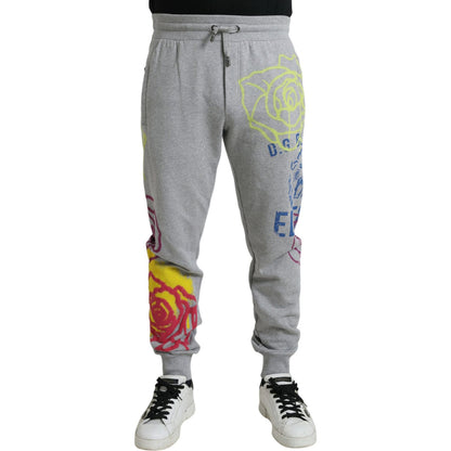 Dolce & Gabbana Gray Cotton Graffiti Sweatpants Jogger Pants Dolce & Gabbana