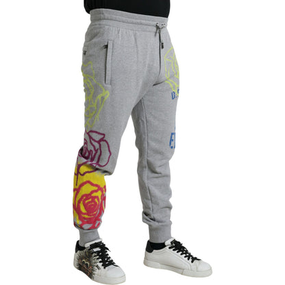 Dolce & Gabbana Gray Cotton Graffiti Sweatpants Jogger Pants Dolce & Gabbana