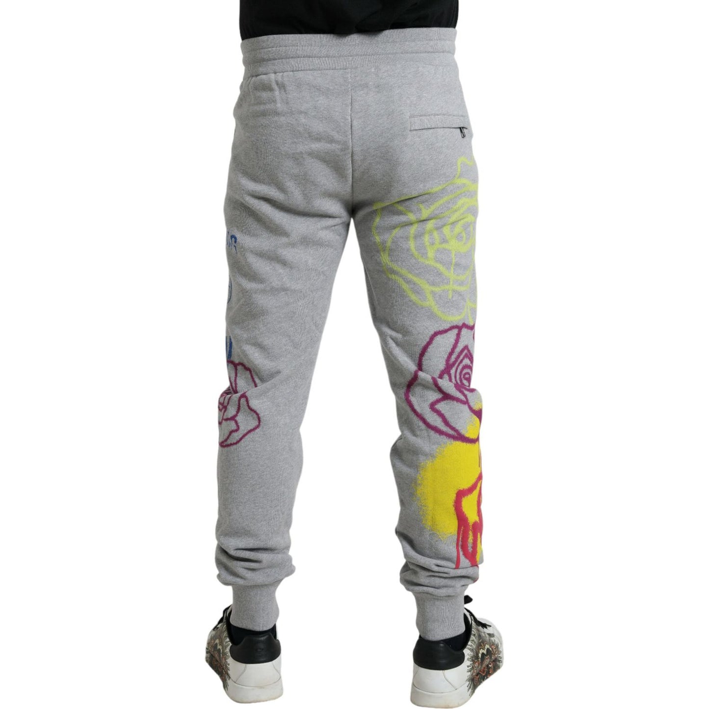 Dolce & Gabbana Gray Cotton Graffiti Sweatpants Jogger Pants Dolce & Gabbana