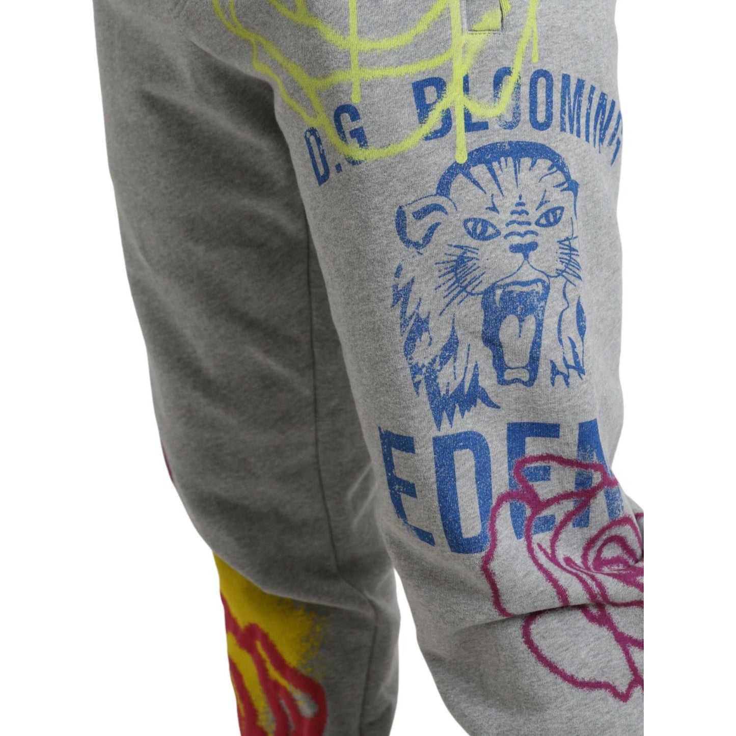 Dolce & Gabbana Gray Cotton Graffiti Sweatpants Jogger Pants Dolce & Gabbana