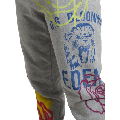 Dolce & Gabbana Gray Cotton Graffiti Sweatpants Jogger Pants Dolce & Gabbana