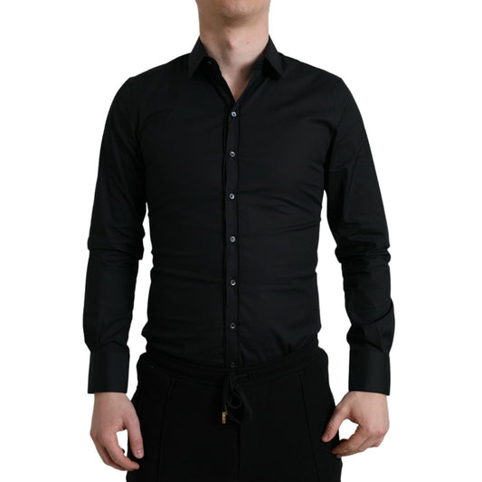 Dolce & Gabbana Black Cotton Stretch Slim Formal Dress Shirt