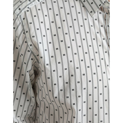 Dolce & Gabbana White Patterned Men GOLD Formal Dress Shirt Dolce & Gabbana