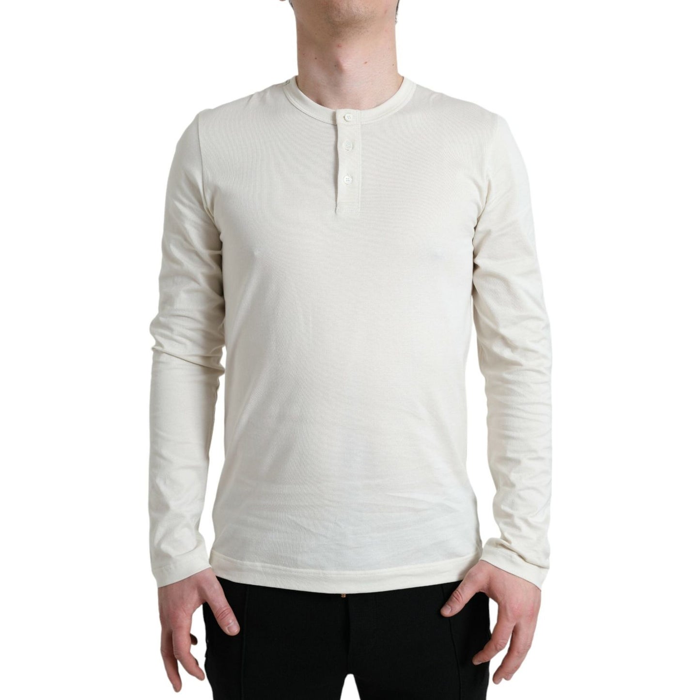 Dolce & Gabbana Off White Cotton Henley Pullover Sweater Dolce & Gabbana