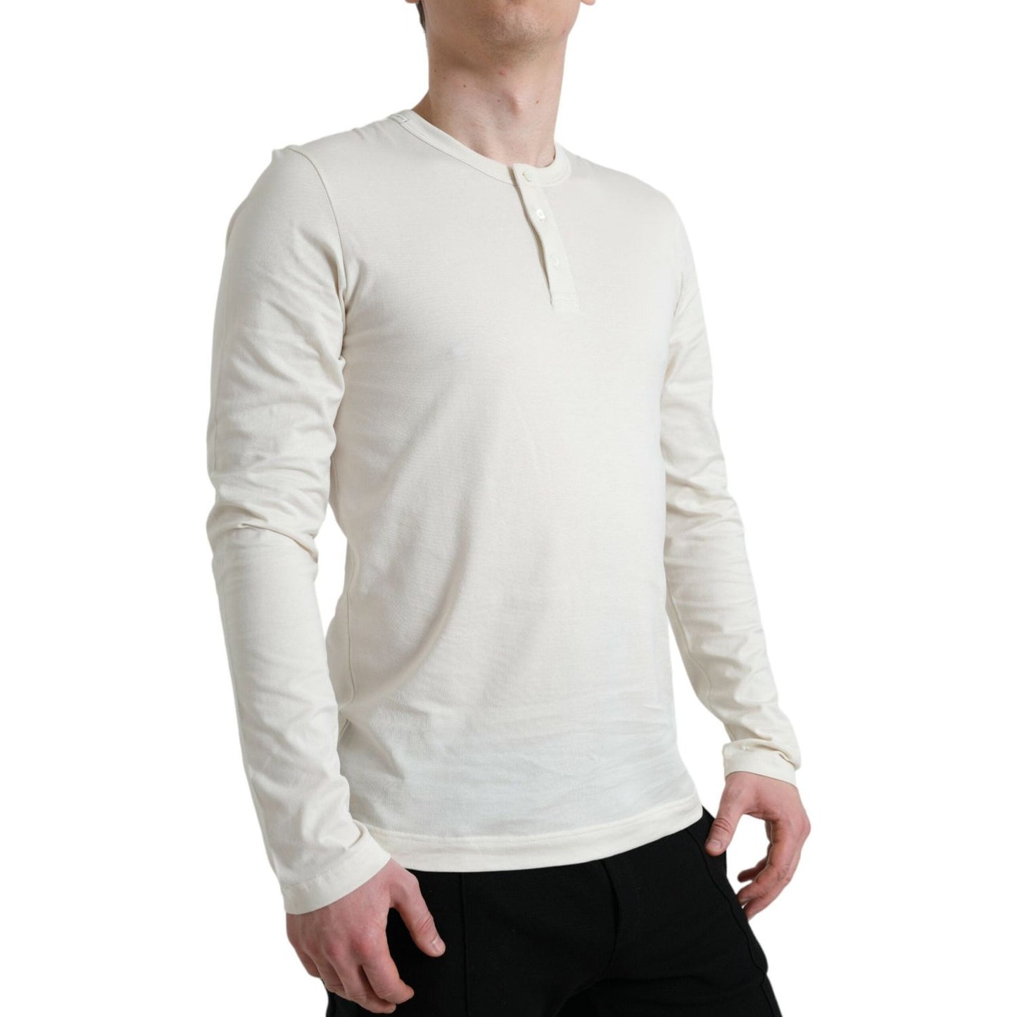 Dolce & Gabbana Off White Cotton Henley Pullover Sweater Dolce & Gabbana