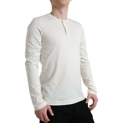 Dolce & Gabbana Off White Cotton Henley Pullover Sweater Dolce & Gabbana