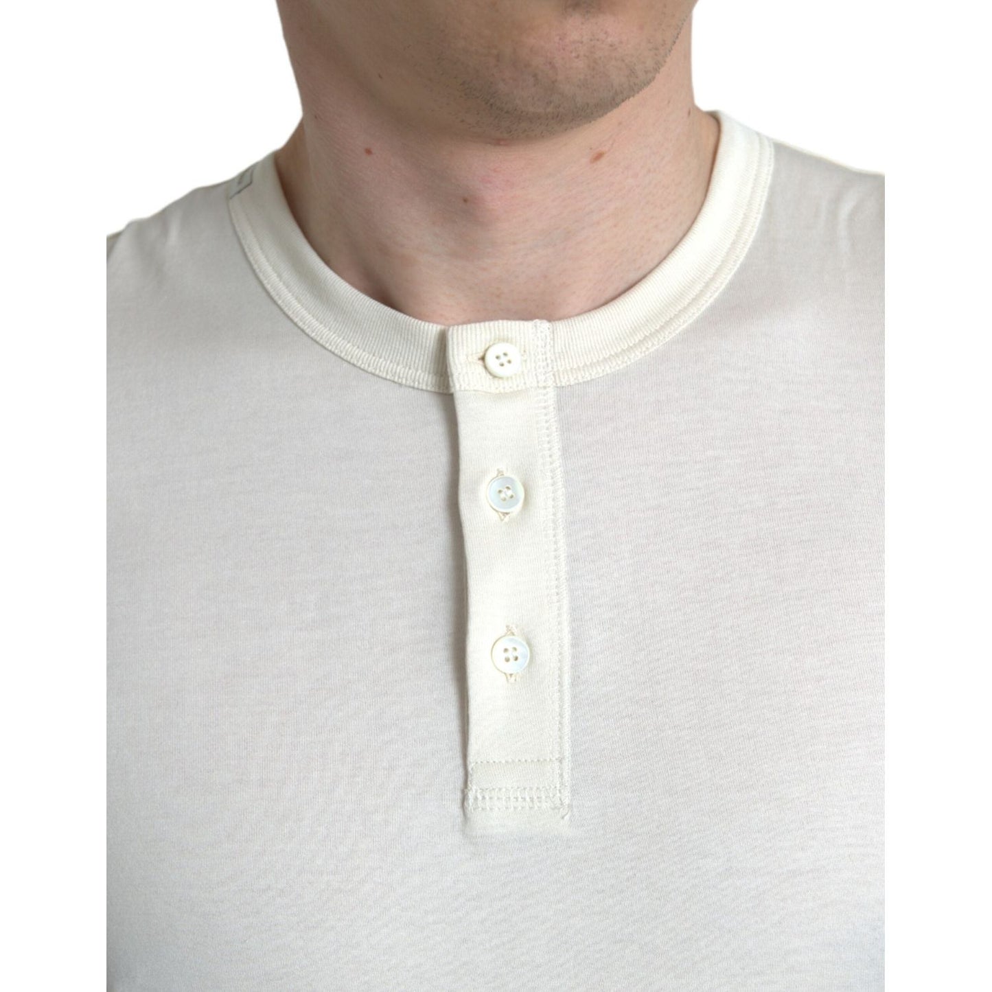 Dolce & Gabbana Off White Cotton Henley Pullover Sweater Dolce & Gabbana