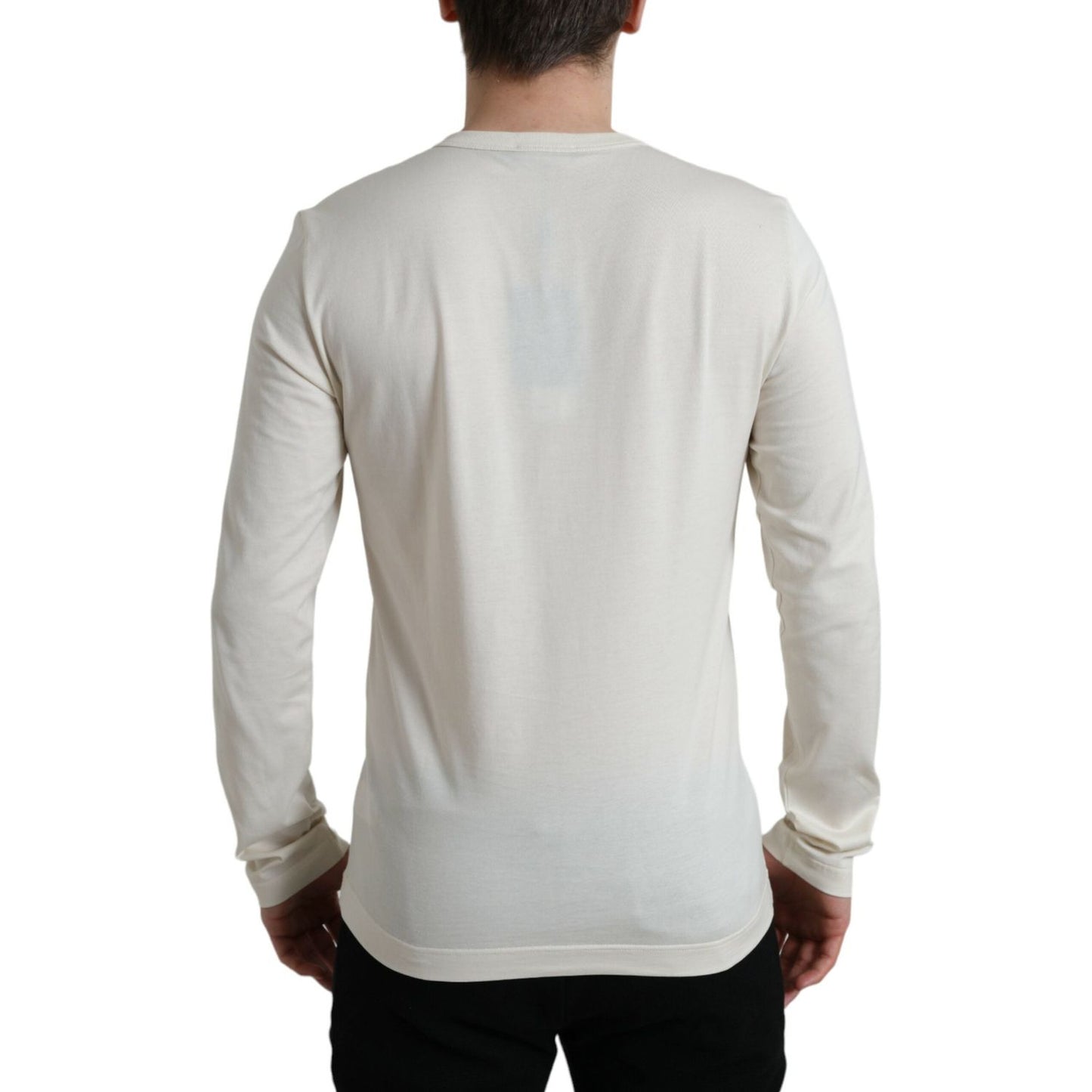 Dolce & Gabbana Off White Cotton Henley Pullover Sweater Dolce & Gabbana