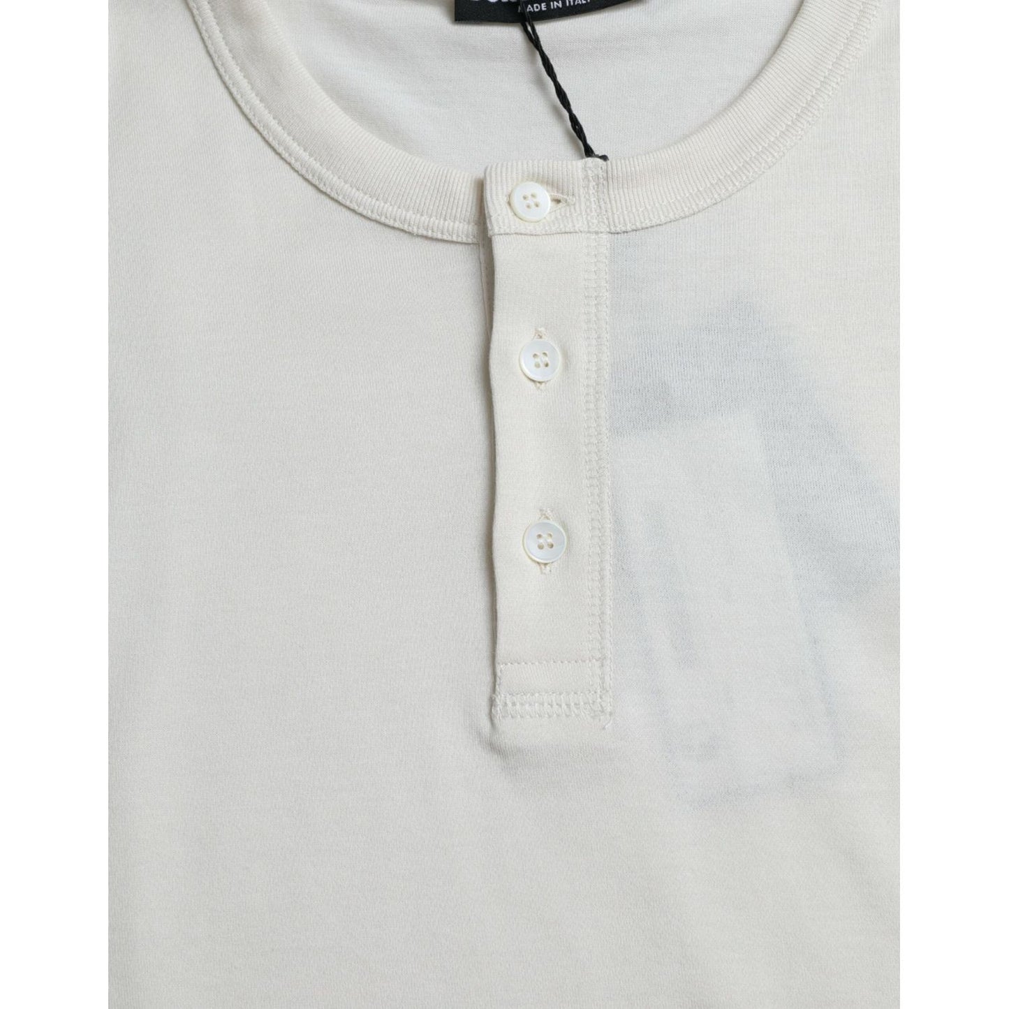 Dolce & Gabbana Off White Cotton Henley Pullover Sweater Dolce & Gabbana