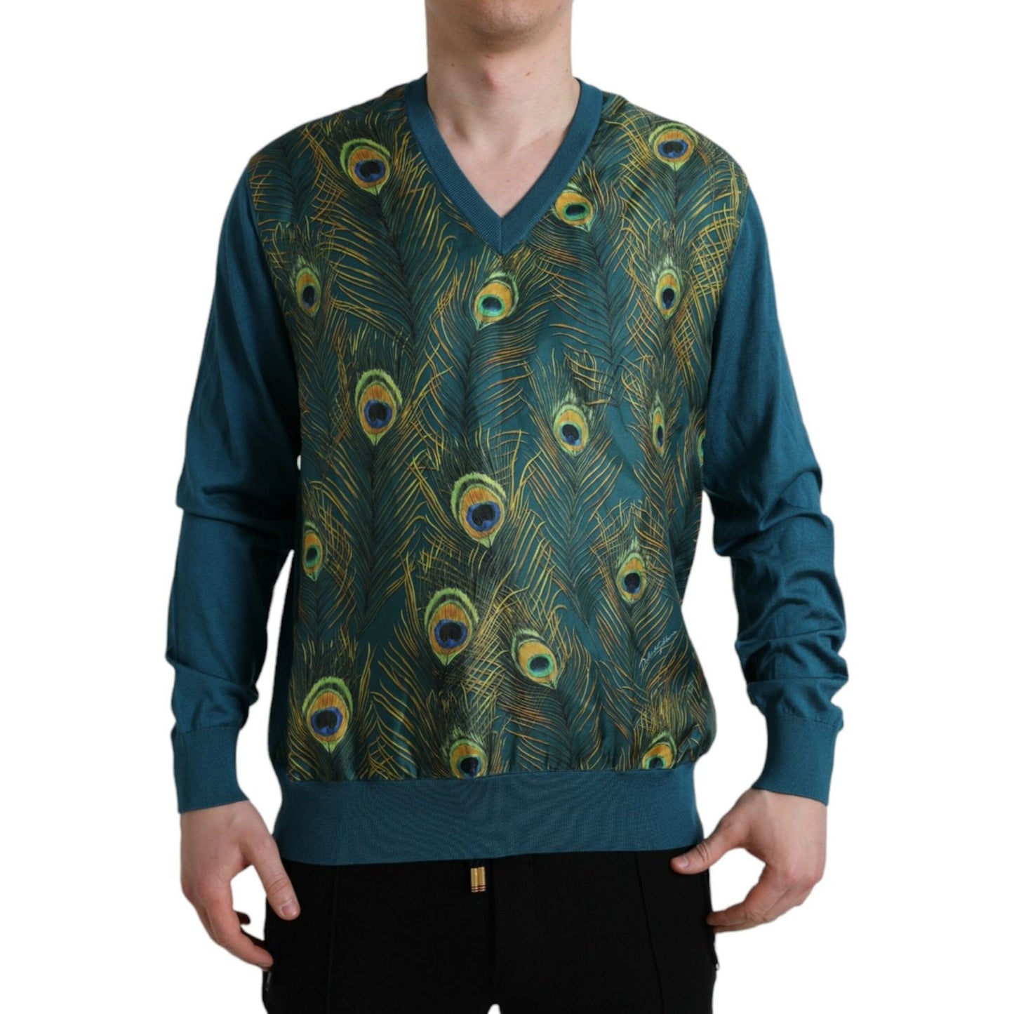 Dolce & Gabbana Green Peacock Feather Pullover Sweater Dolce & Gabbana