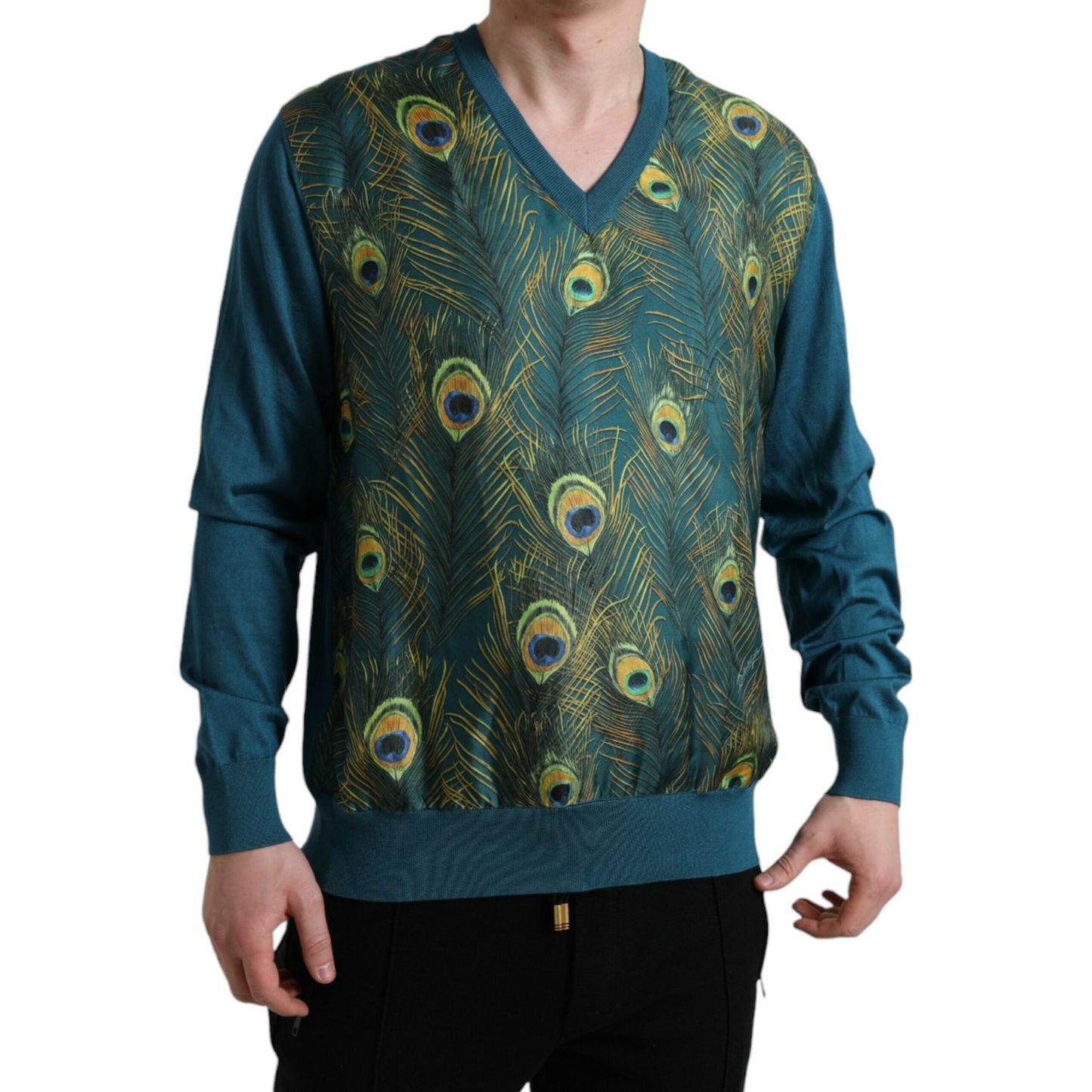 Dolce & Gabbana Green Peacock Feather Pullover Sweater Dolce & Gabbana