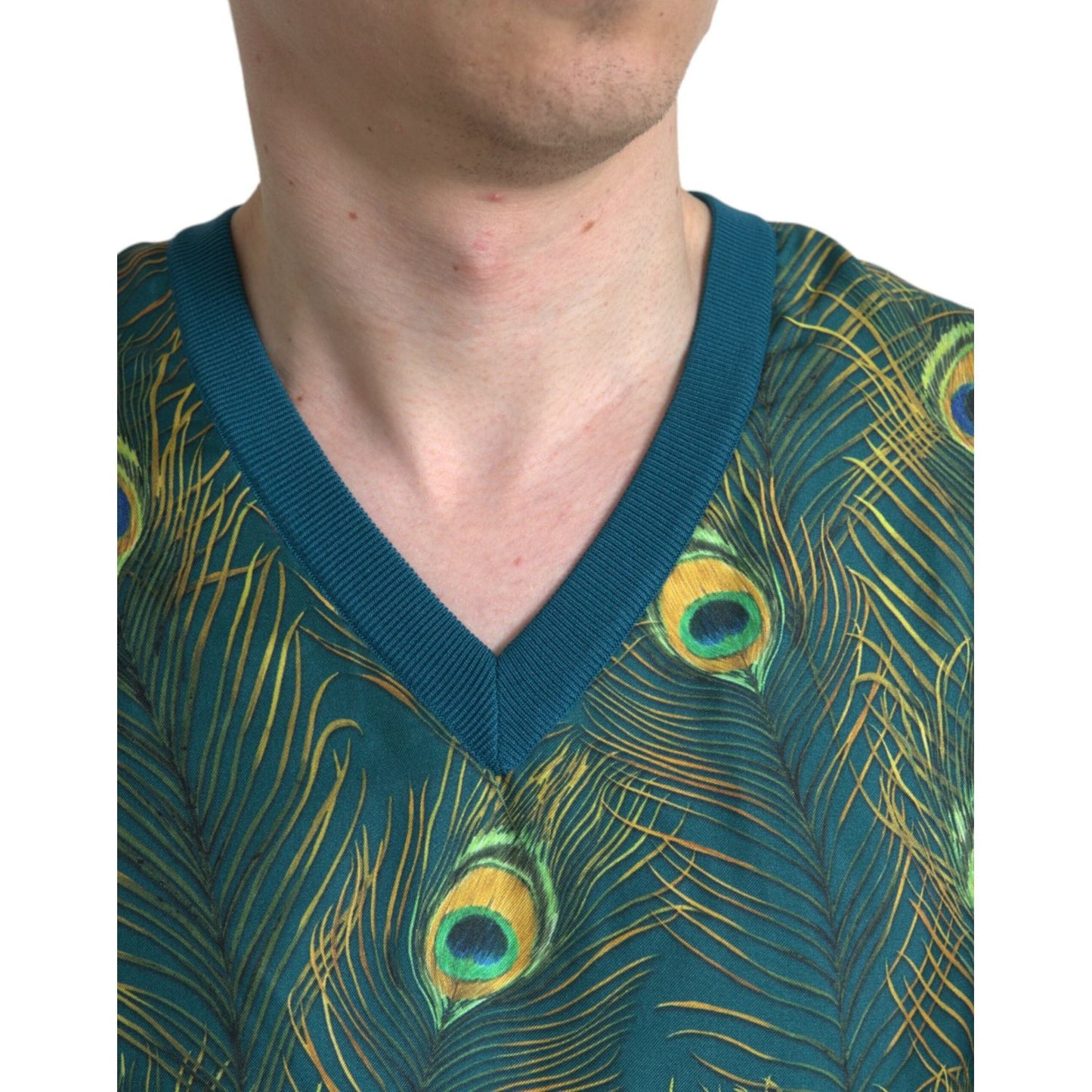 Dolce & Gabbana Green Peacock Feather Pullover Sweater Dolce & Gabbana