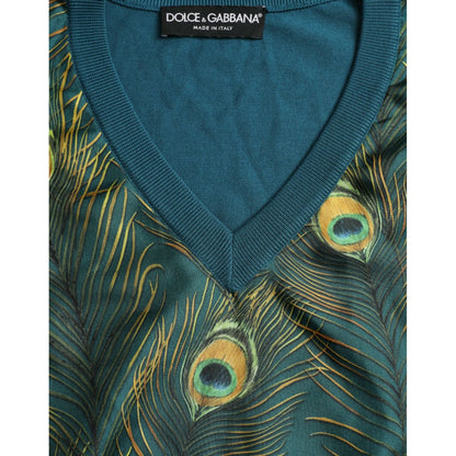Dolce & Gabbana Green Peacock Feather Pullover Sweater Dolce & Gabbana