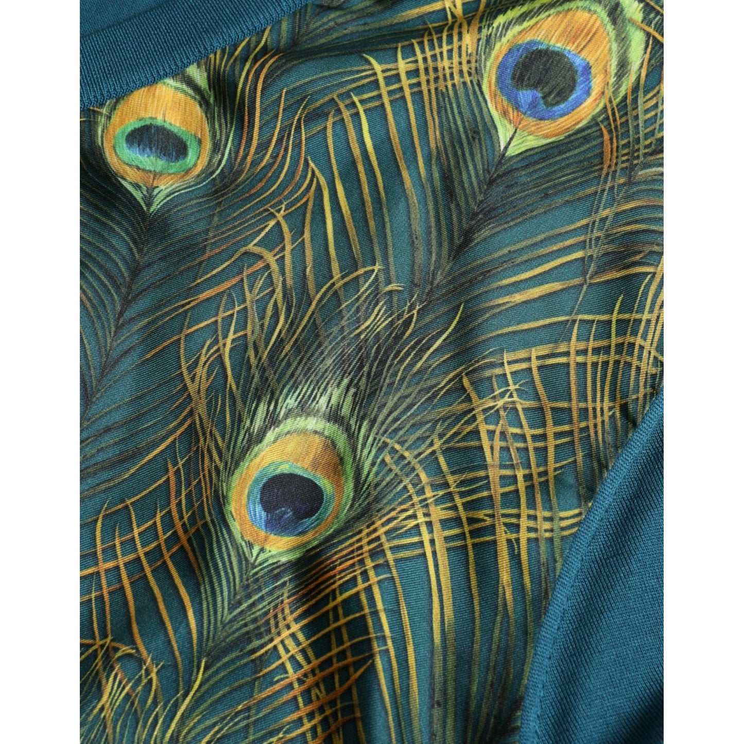 Dolce & Gabbana Green Peacock Feather Pullover Sweater Dolce & Gabbana