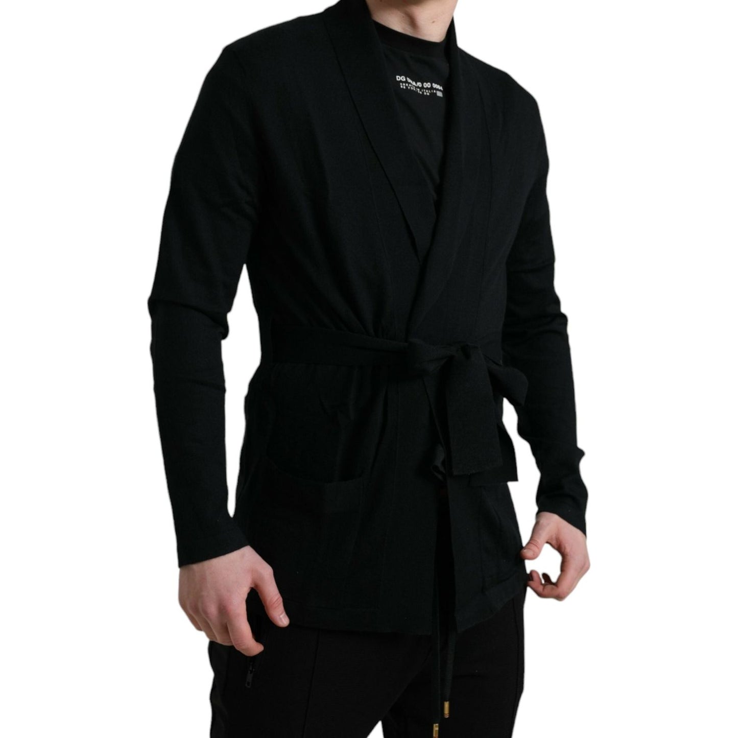 Dolce & Gabbana Black Cashmere Long Sleeves Belted Wrap Robe Dolce & Gabbana