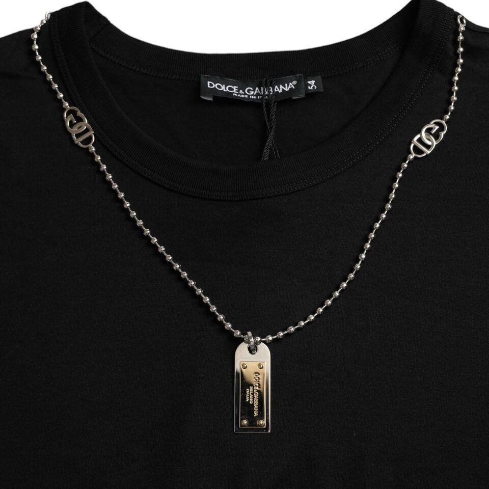 Dolce & Gabbana Black Silver Chain Short Sleeve T-shirt Dolce & Gabbana