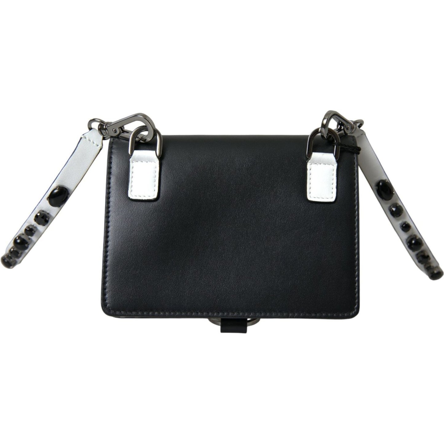 Dolce & Gabbana Black White Leather Crystal Embellished Cardholder Wallet Dolce & Gabbana