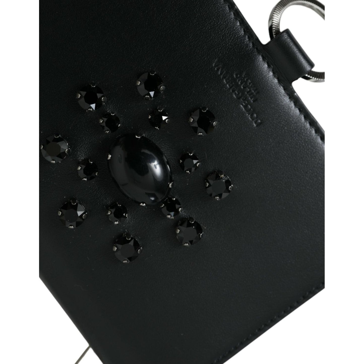 Dolce & Gabbana Black White Leather Crystal Embellished Cardholder Wallet Dolce & Gabbana