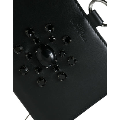 Dolce & Gabbana Black White Leather Crystal Embellished Cardholder Wallet Dolce & Gabbana