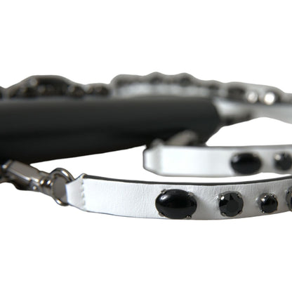 Dolce & Gabbana Black White Leather Crystal Embellished Cardholder Wallet Dolce & Gabbana