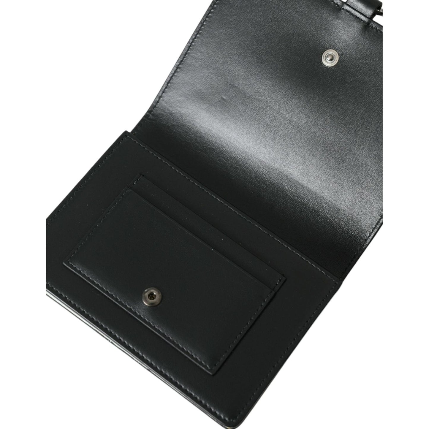 Dolce & Gabbana Black White Leather Crystal Embellished Cardholder Wallet Dolce & Gabbana