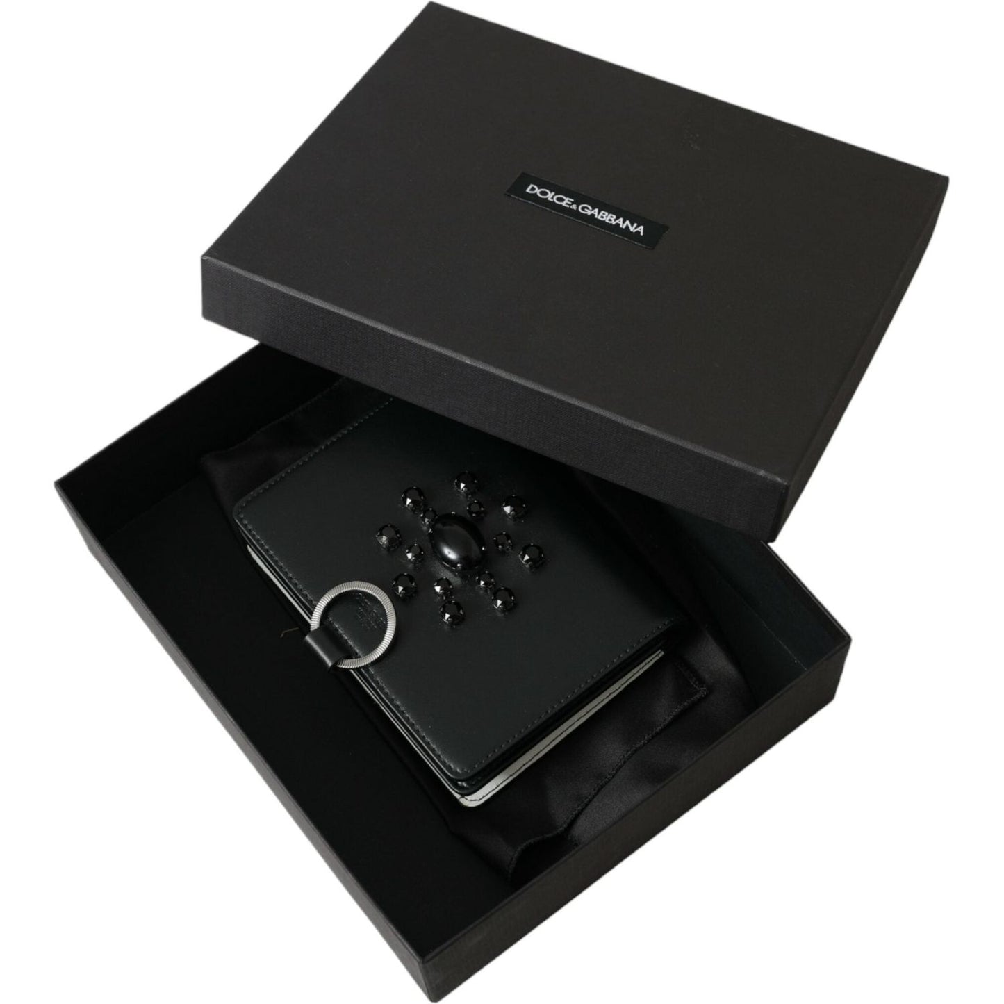 Dolce & Gabbana Black White Leather Crystal Embellished Cardholder Wallet Dolce & Gabbana