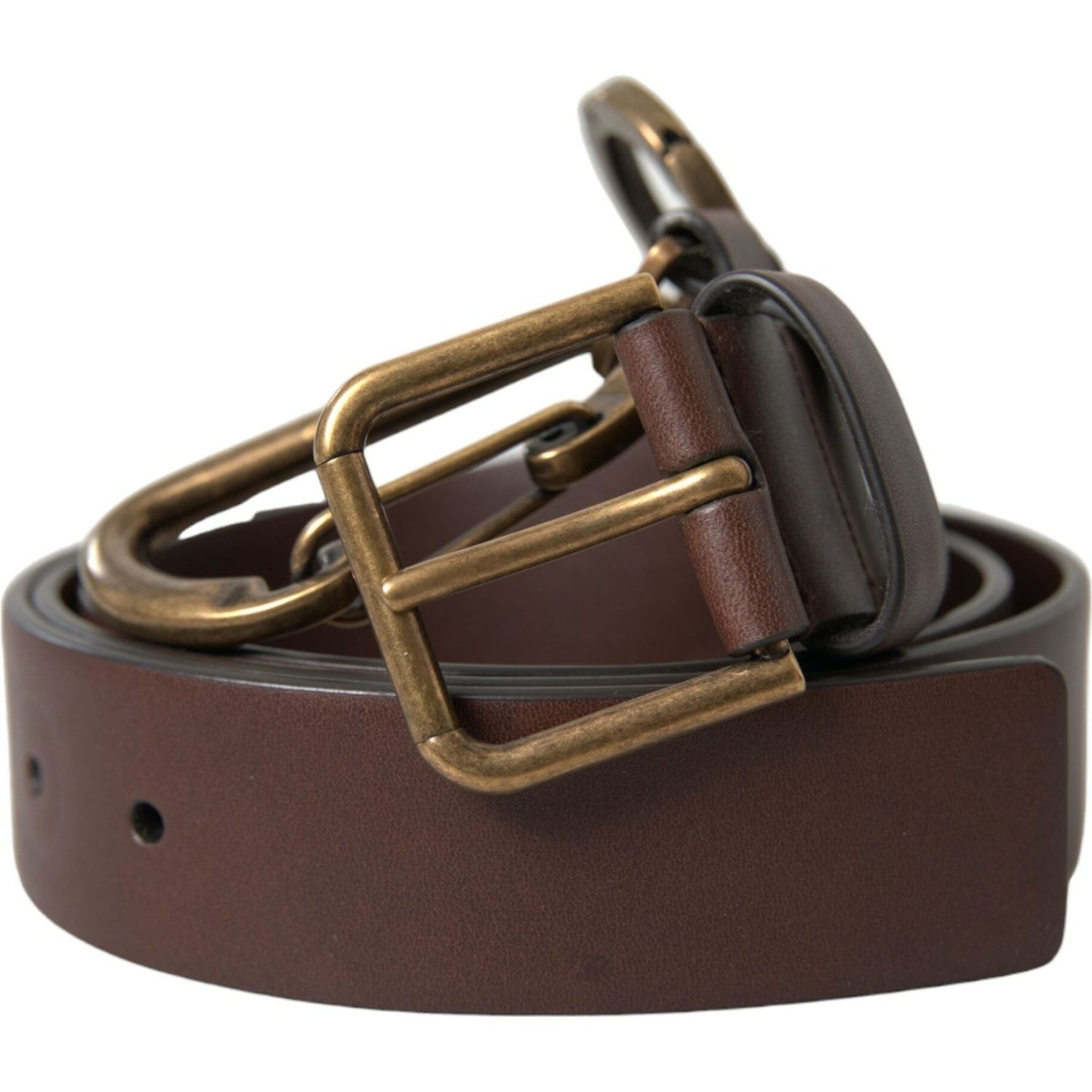 Dolce & Gabbana Brown Calf Leather Gold Metal Buckle Belt Dolce & Gabbana