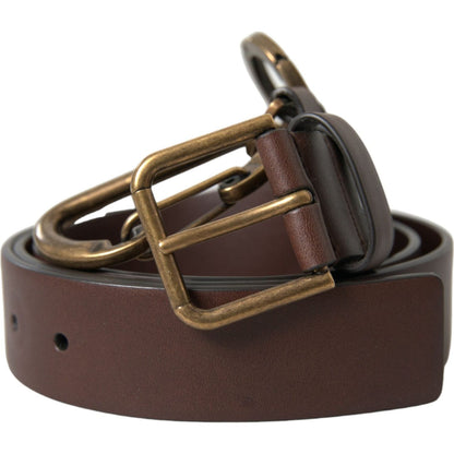 Dolce & Gabbana Brown Calf Leather Gold Metal Buckle Belt Dolce & Gabbana