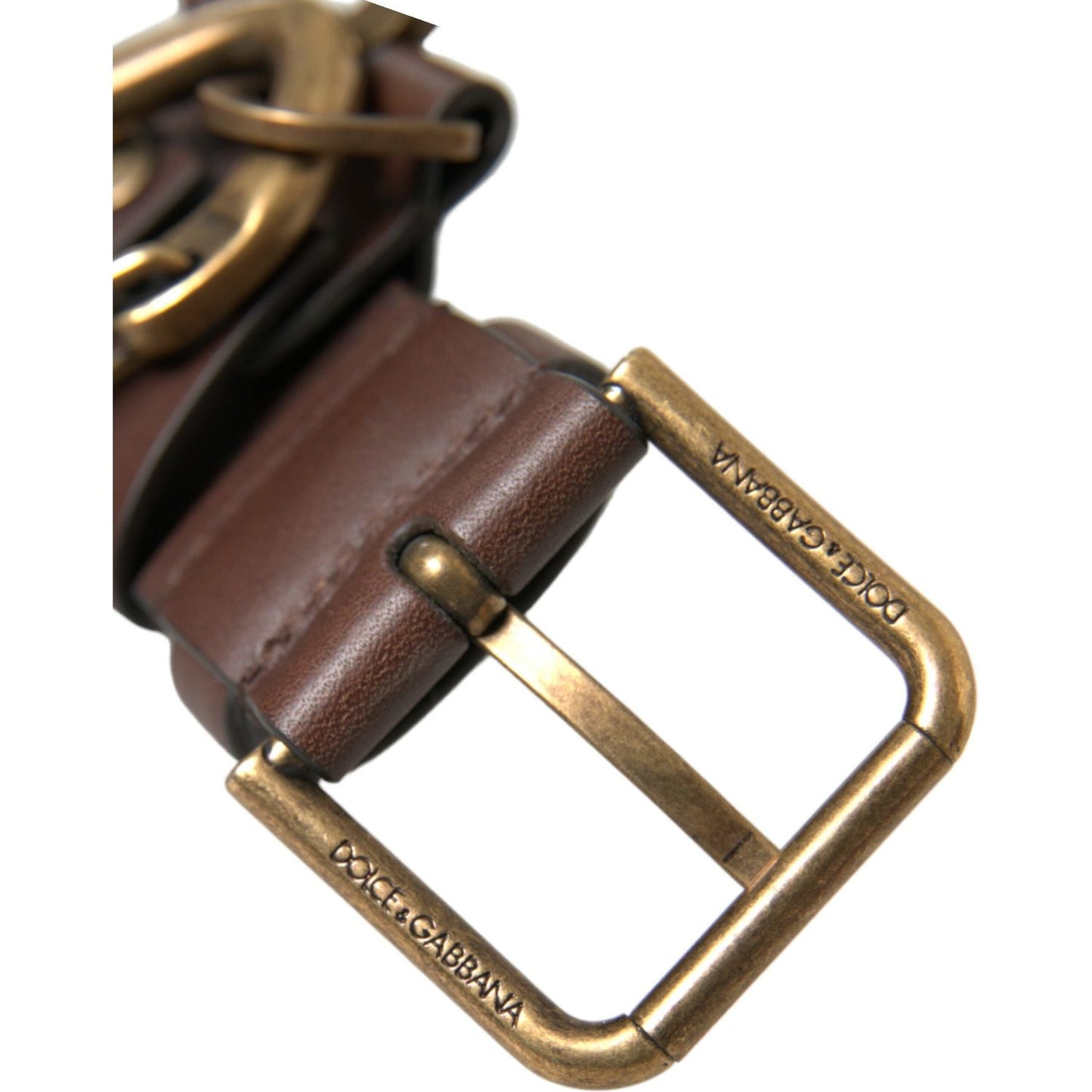 Dolce & Gabbana Brown Calf Leather Gold Metal Buckle Belt Dolce & Gabbana