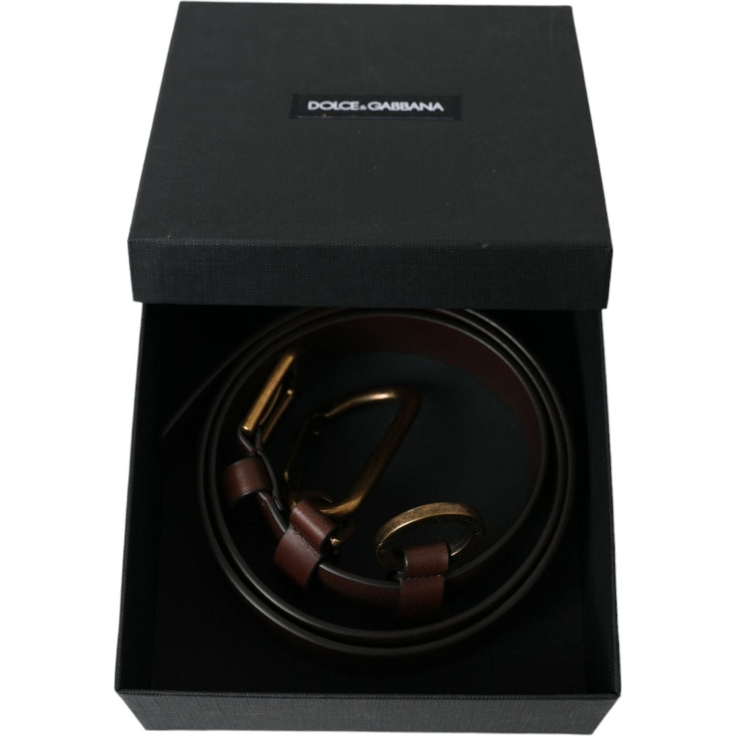 Dolce & Gabbana Brown Calf Leather Gold Metal Buckle Belt