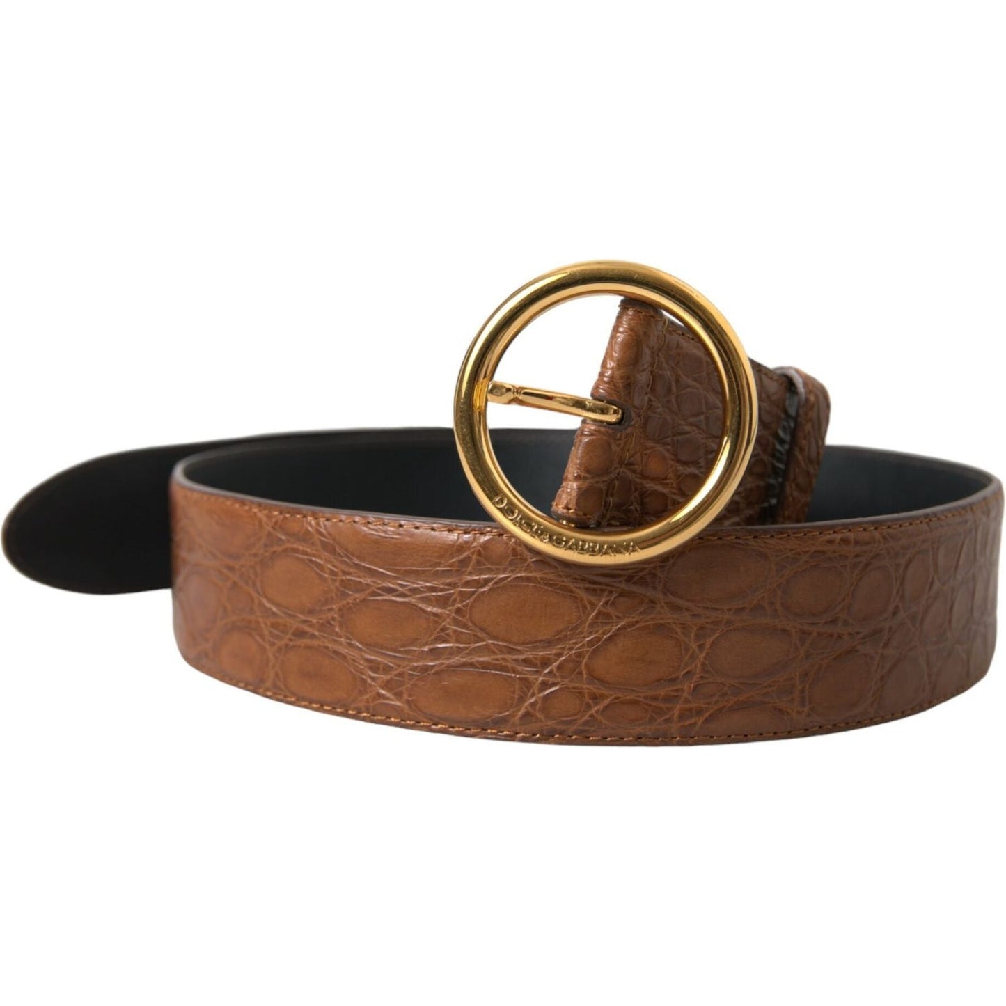 Dolce & Gabbana Brown Exotic Leather Round Buckle Belt Dolce & Gabbana