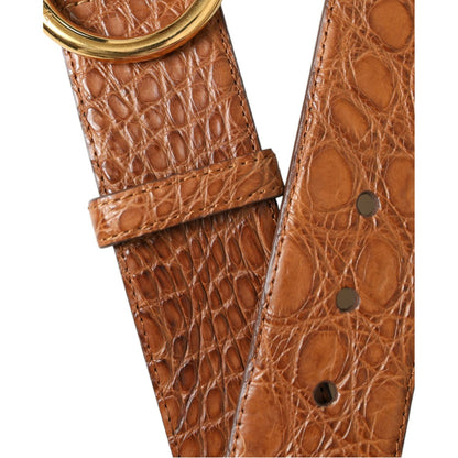 Dolce & Gabbana Brown Exotic Leather Round Buckle Belt Dolce & Gabbana