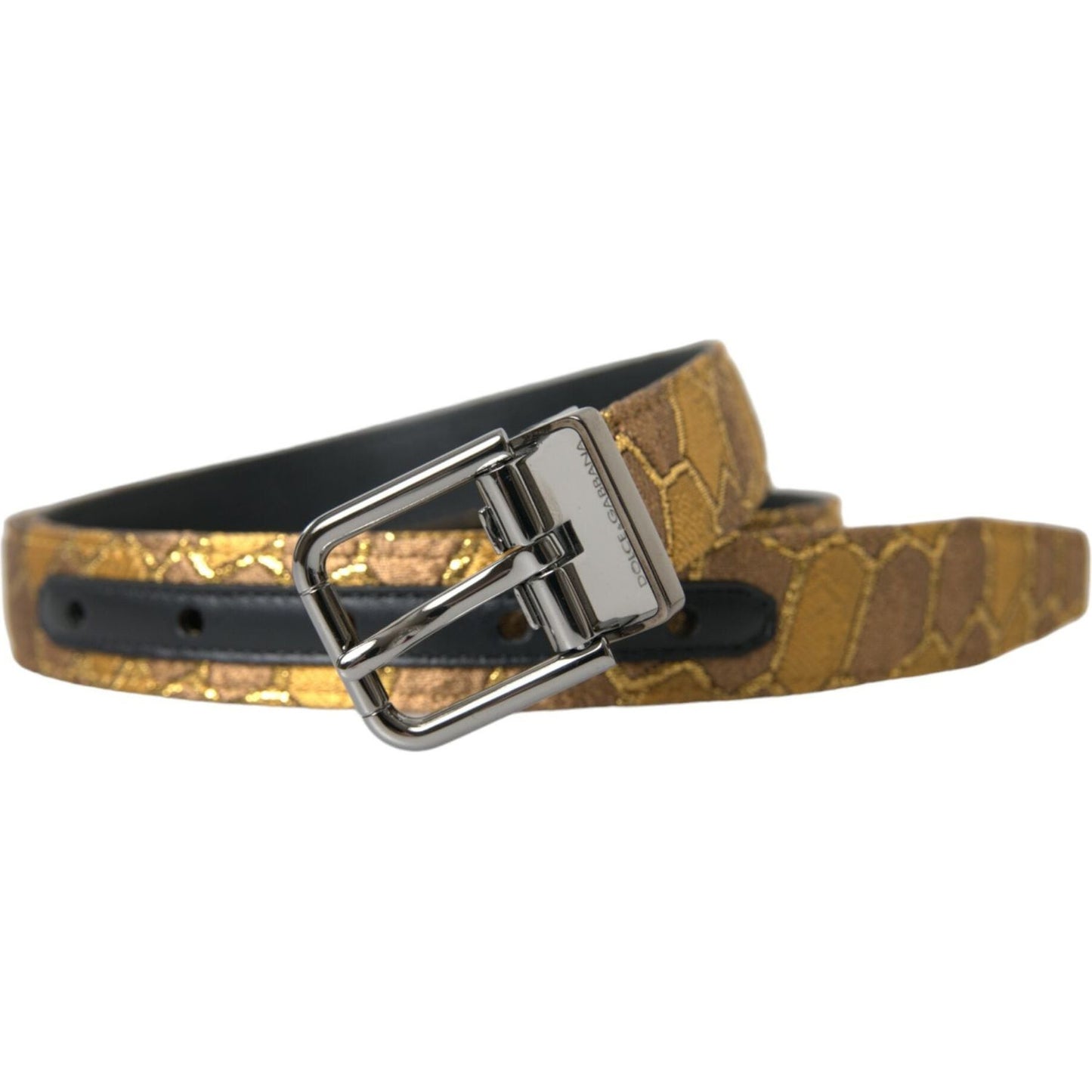 Dolce & Gabbana Gold Leather Jacquard Silver Metal Buckle Belt Dolce & Gabbana