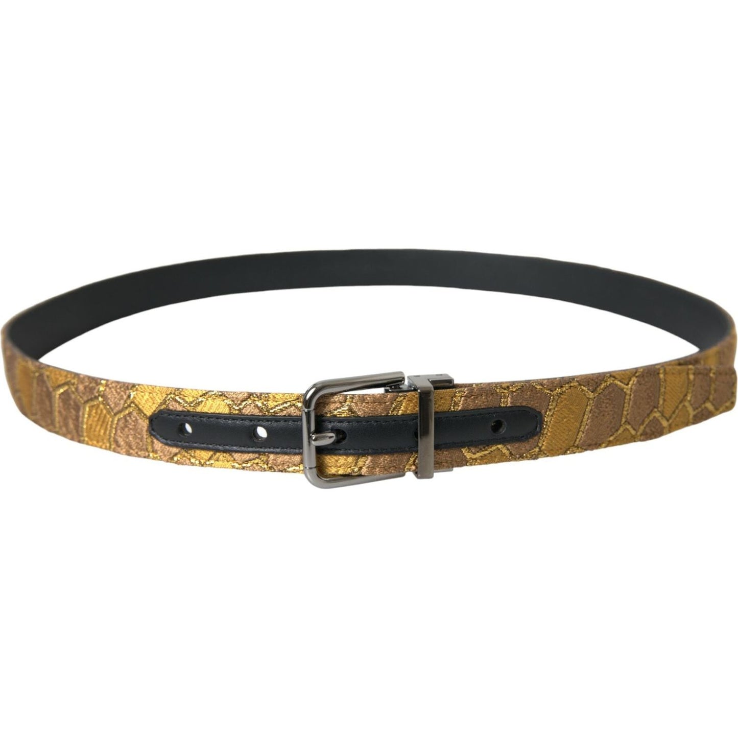 Dolce & Gabbana Gold Leather Jacquard Silver Metal Buckle Belt Dolce & Gabbana