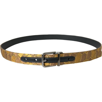 Dolce & Gabbana Gold Leather Jacquard Silver Metal Buckle Belt Dolce & Gabbana