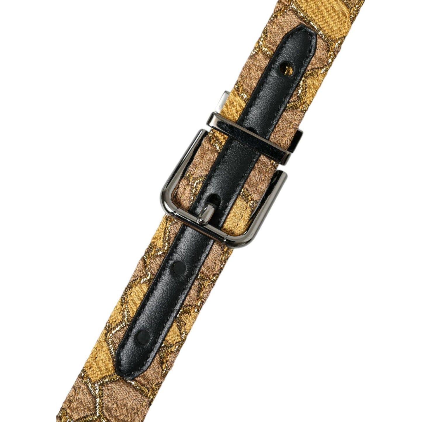 Dolce & Gabbana Gold Leather Jacquard Silver Metal Buckle Belt Dolce & Gabbana