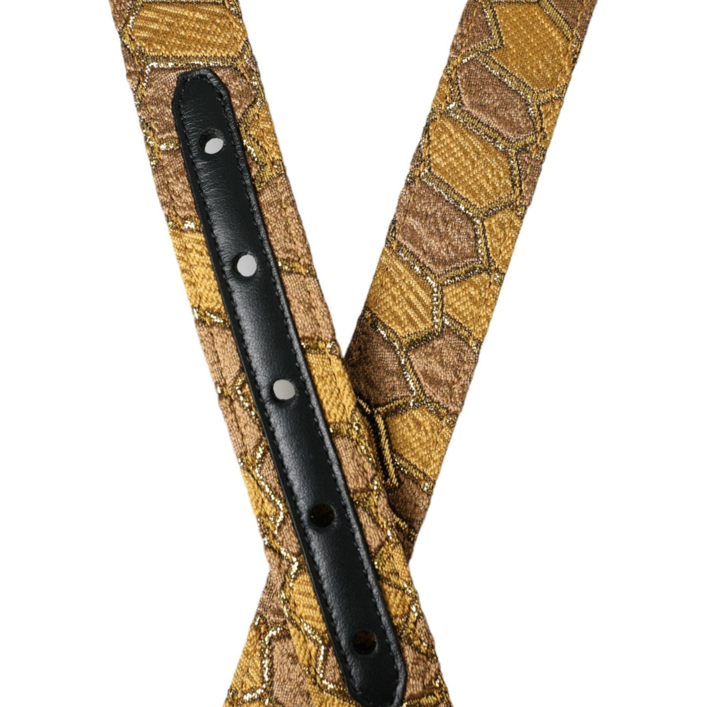 Dolce & Gabbana Gold Leather Jacquard Silver Metal Buckle Belt Dolce & Gabbana