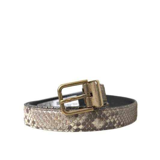 Dolce & Gabbana Brown Python Leather Gold Metal Buckle Belt