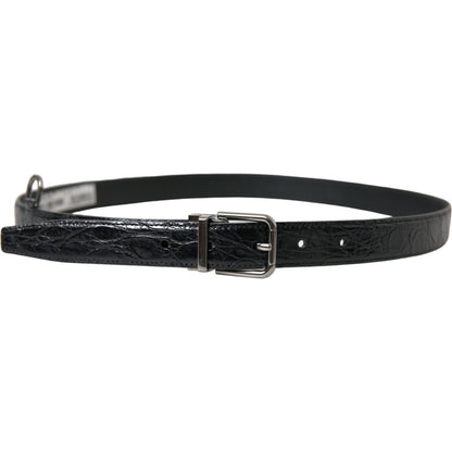 Dolce & Gabbana Black Leather Silver Metal Buckle Belt