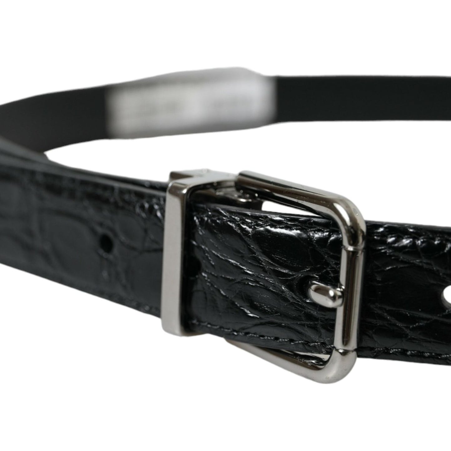 Dolce & Gabbana Black Leather Silver Metal Buckle Belt