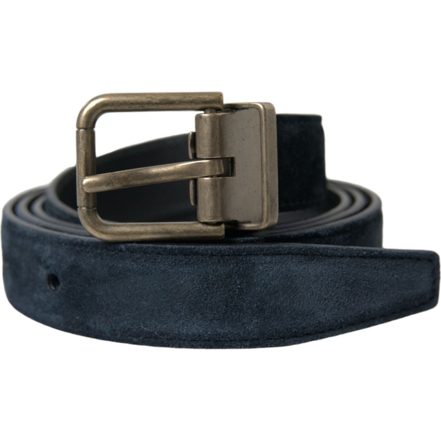 Dolce & Gabbana Blue Suede Leather Gold Metal Buckle Belt Dolce & Gabbana