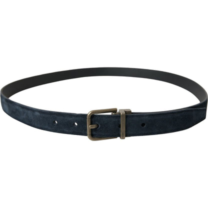 Dolce & Gabbana Blue Suede Leather Gold Metal Buckle Belt Dolce & Gabbana