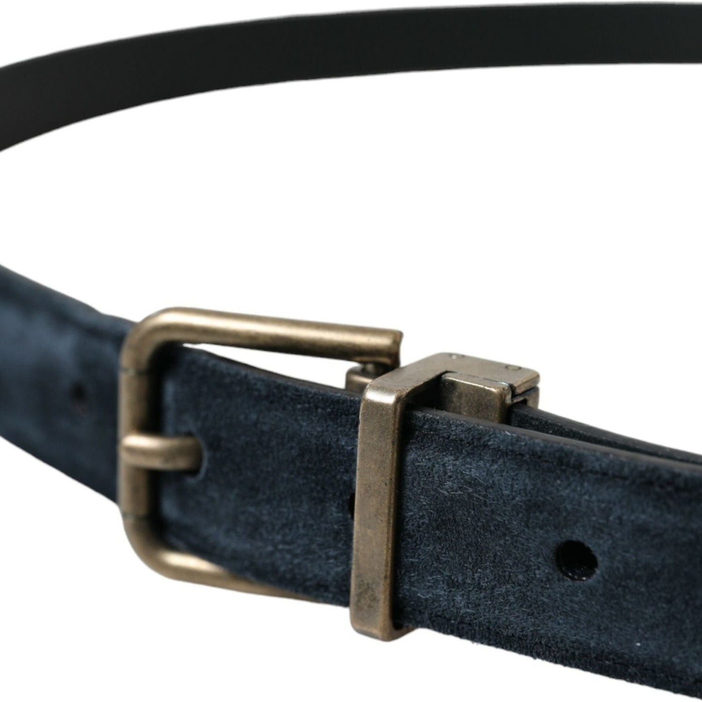 Dolce & Gabbana Blue Suede Leather Gold Metal Buckle Belt Dolce & Gabbana