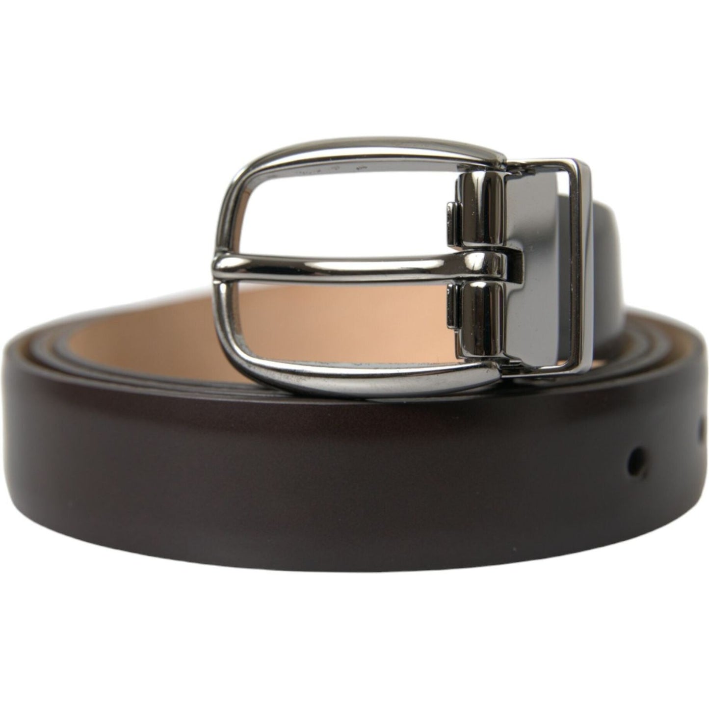Dolce & Gabbana Dark Brown Leather Silver Metal Buckle Belt Dolce & Gabbana