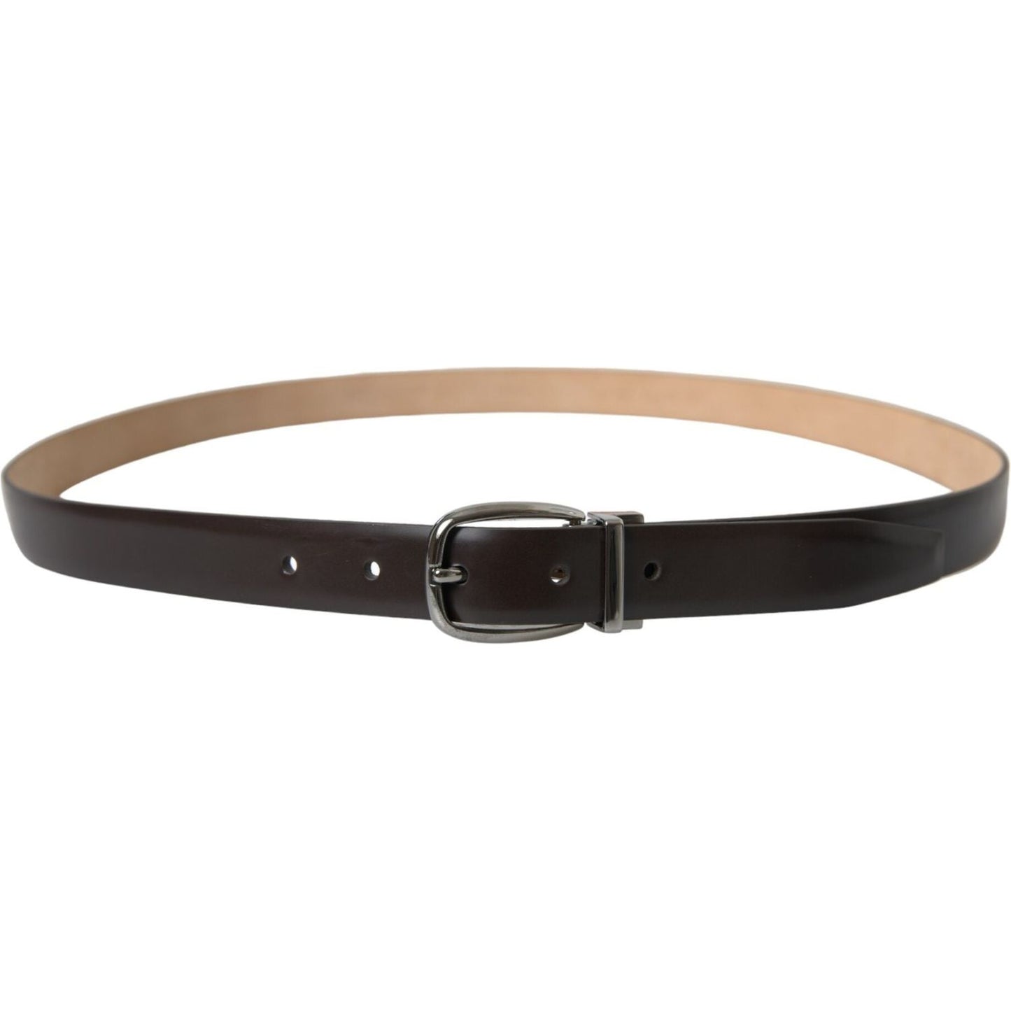 Dolce & Gabbana Dark Brown Leather Silver Metal Buckle Belt Dolce & Gabbana
