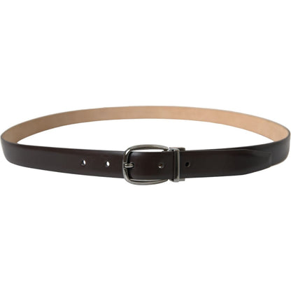 Dolce & Gabbana Dark Brown Leather Silver Metal Buckle Belt Dolce & Gabbana